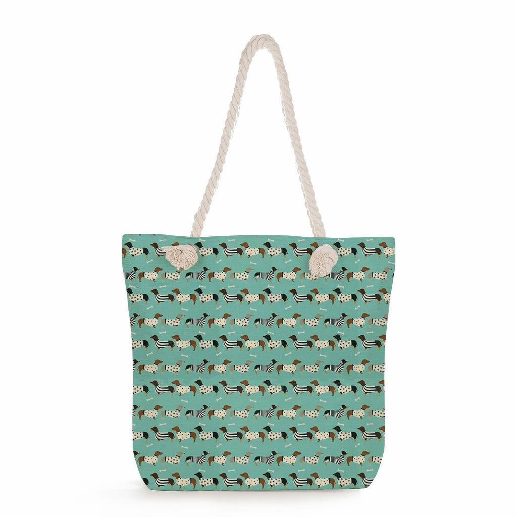 Sausage dog print thick rope single-shoulder beach bag 7284 CLE