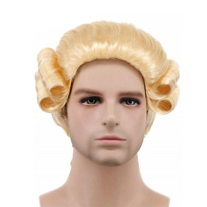 Grey White Black Lawyer Judge Baroque Curly Male Costume Wigs Deluxe Historical Long Synthetic Cosplay Wig for Halloween