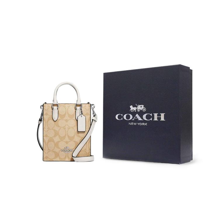 New COACH N/S Canvas With Leather Tote Bag, Shopping Bag, Crossbody Bag, Handbag Mini Women's Brown CJ494-SIGHA
