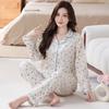 Средний мамин пижамный костюм женский весенне-осенний из имитации хлопка с длинным рукавом большого размера, домашняя одежда с мелким свежим цветочным принтом