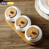 2/3pcs Set Ceramic Salt Paper Jar with Spoon Wooden Tray Seasoning Box Sugar Seasoning Bottle Household Salt Kitchen Supplies