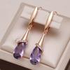 Fashion Rose Gold Long Earrings for Women Water Drop Purple Natural Zircon Dangle Earring Fine Jewelry Crystal Gift