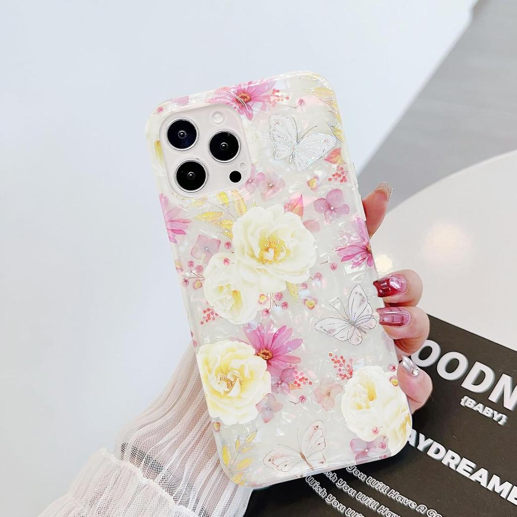 J.west Чехол для iPhone 14 Pro Max 6,7 дюйма, Роскошный блестящий мягкий прозрачный разноцветный опаловый перламутровый дизайн из тонкой фольги с цветочным принтом, силиконовая накладка для