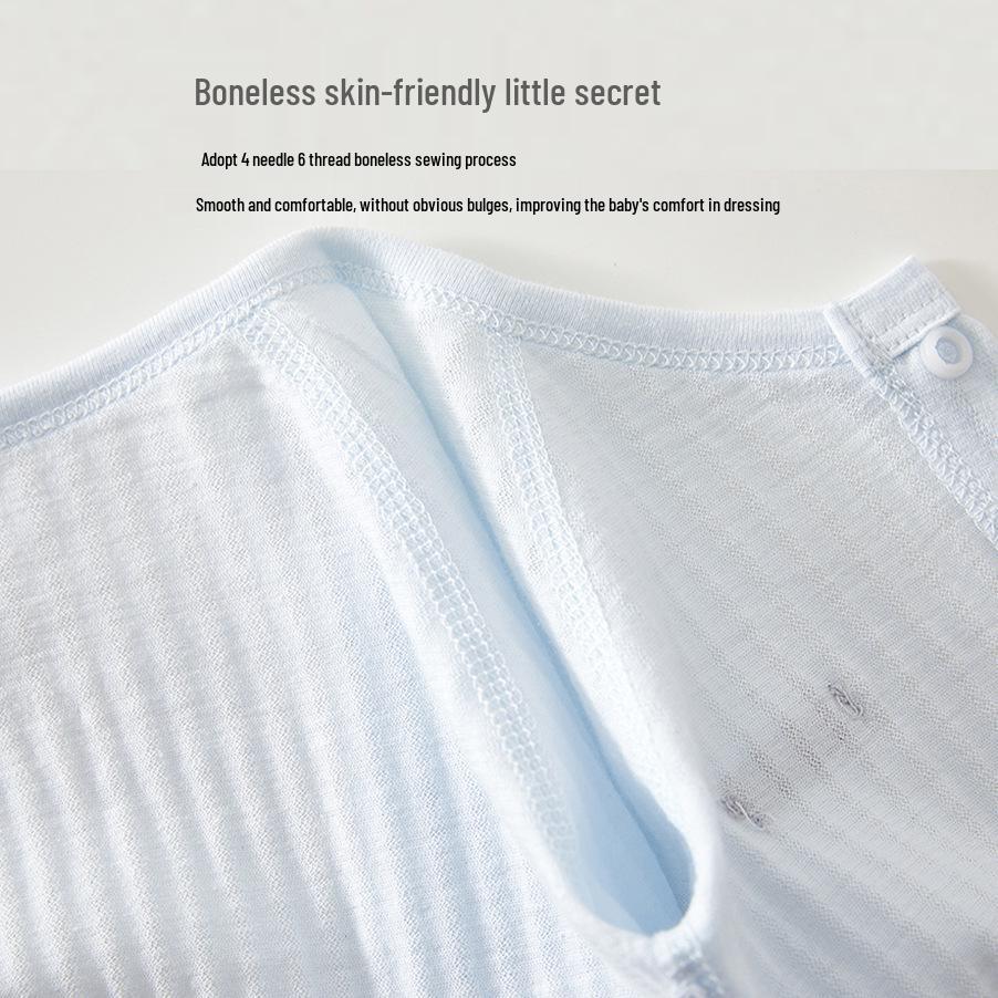 Summer Baby Long-Sleeve Cotton Romper - Lightweight Wrap-Around Air Conditioning Suit