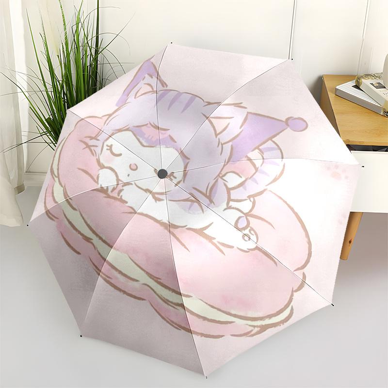 1pc Macaron Shaped Automatic Opening/Closing Umbrella with Cute Cat Design - Perfect for Fans, Travelers, Daily Use, and Festive Gifts!A023