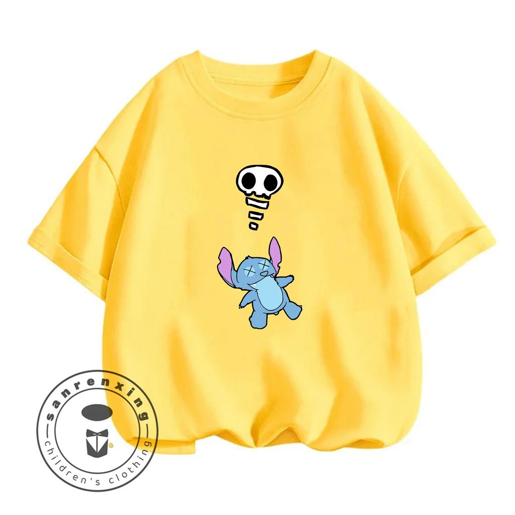 Футболка с рисунком Stitch Alien Smiley 2026 Девочки Лето Горячая Распродажа Повседневный Топ Новый Детский Стиль для Мальчиков