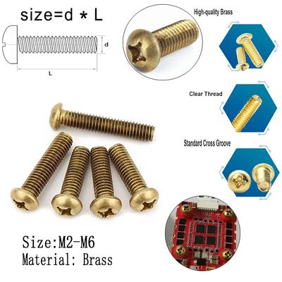 M2 M2.5 M3 M4 M5 M6 Медные крепежные винты Phillips Латунные винты с цилиндрической головкой