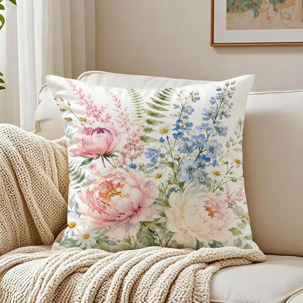 Colorful Plant Illustrations Pillow Case Organic Short Plush Cushion Covers Breathable Washable WrinkleResistant