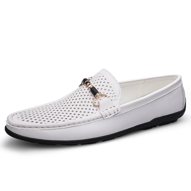 FashionHandmade White Men's Genuine Leather Loafers Wedding Party Men Shoes Luxury Elegant Dress Shoes for Men Breathable Mesh Flats
