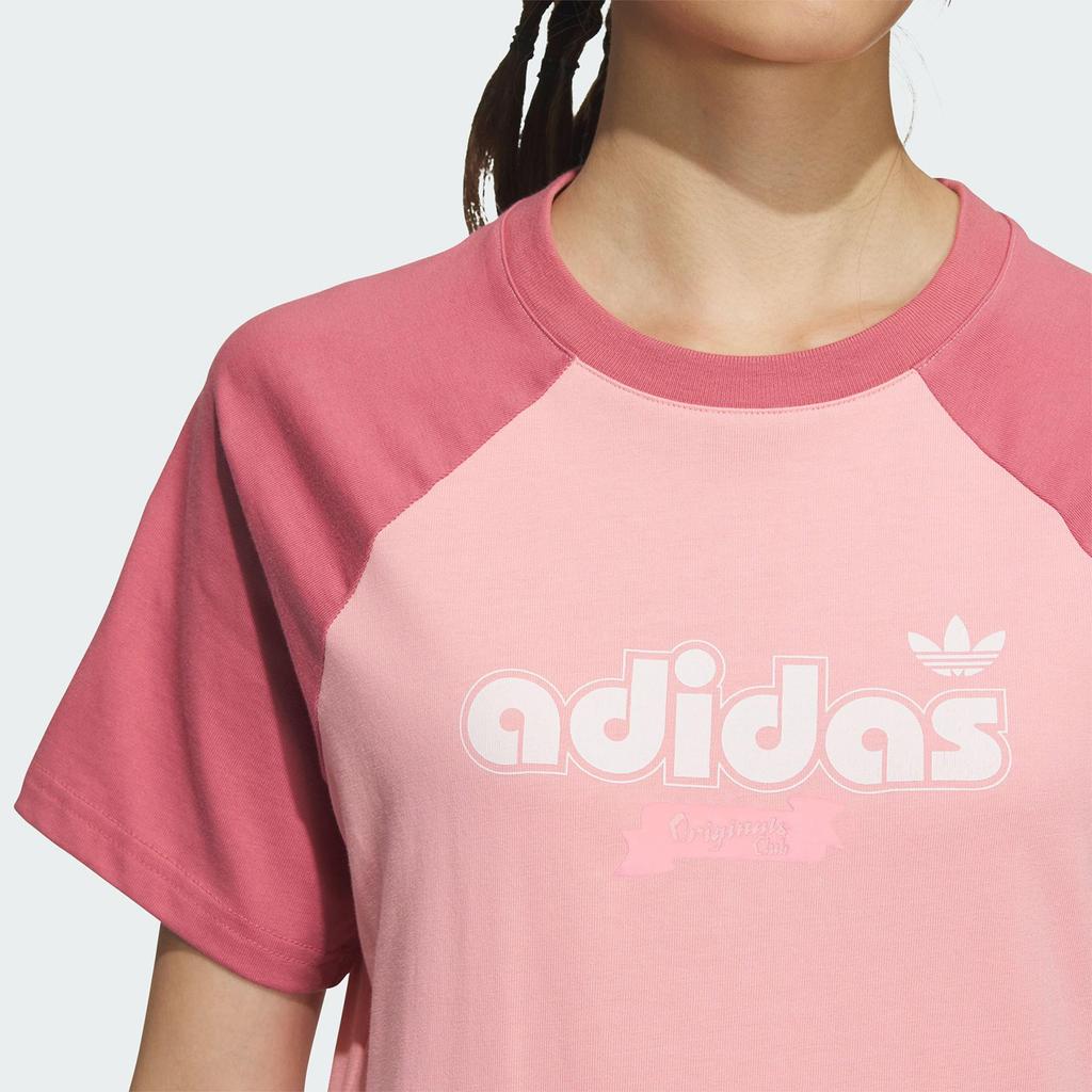 adidas Оригинальная Ретро Спорт Кэмп Удобная Мягкая Футболка с Коротким Рукавом Женские Топы Флуоресцентно-Розовый Чудесный-Красный JV9250