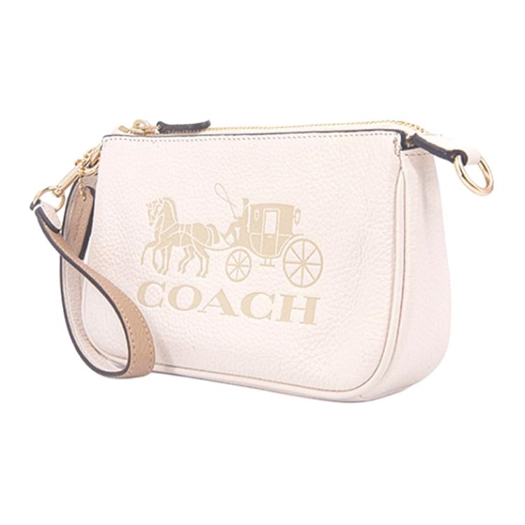 Coach Nolita 19 Классическая Сумочка-кошелек на запястье без бретелек из изысканной кожи с принтом "Лошадь и карета" Маленькая женская сумка Внебело-белый C4653-IMSQQ