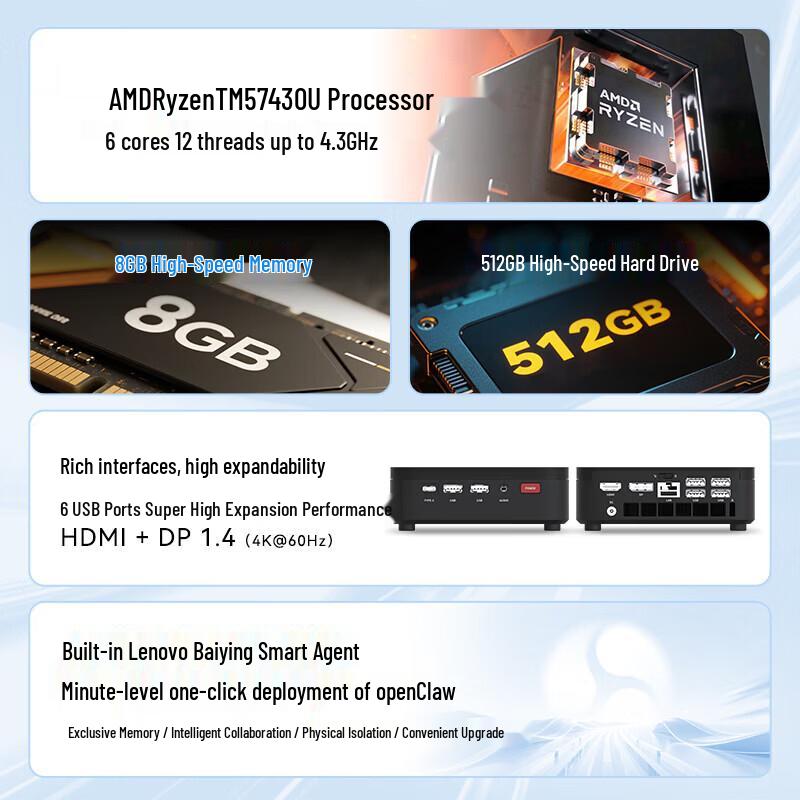 Lenovo Мини-настольный ПК Baiying BYNUCA5ST (Китайская версия)