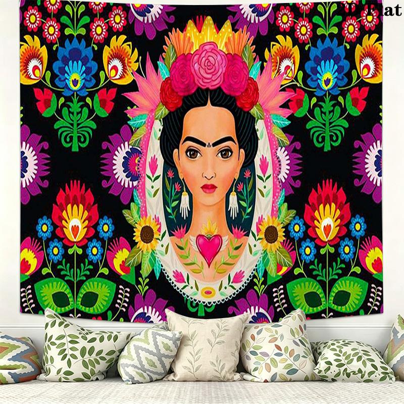 Frida Kahlo Wall Tapestry Aesthetic Wall Hanging Printed Fabric Blanket Decorative Tapestries for Bedroom Living Room Home Decor