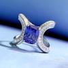 Fashion 18K White Gold 7*9MM Sapphire Faceted Gemstone Ring Engagement Anniversary Gift 925 Sterling Silver Jewelry