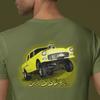 Классическая гоночная футболка с изображением Yellow 55 Chevy Gasser - Унисекс футболка, изображение на спине