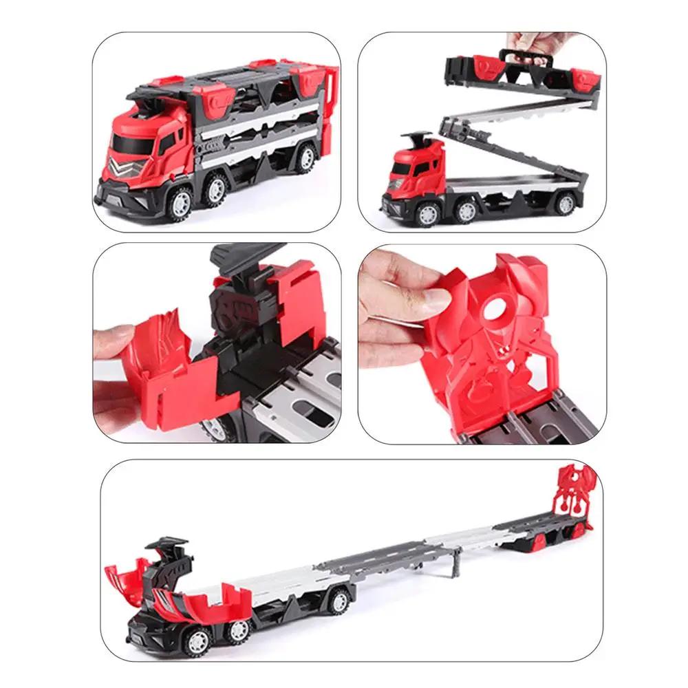 Ejector Container Truck Folding Track Engineering Car Alloy Car Children's Toy Pull-Back Car Toy Christmas Gifts