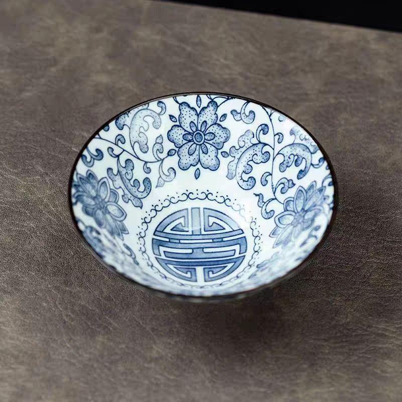 Сине-белая коническая чайная чашка - расписанная вручную керамическая чаша для сакэ/чая, антикварный фарфоровый чайный сервиз Gongfu, столовая посуда двойного назначения