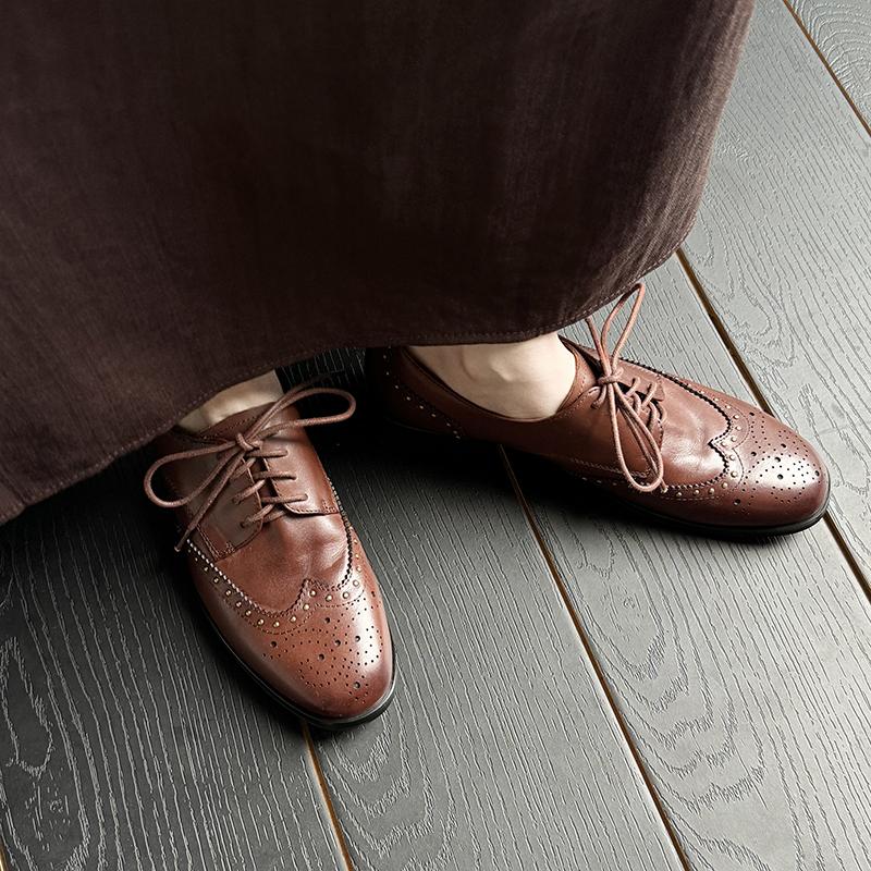 Fashion HOT SALE Spring/Autumn Women Loafers Genuine Leather Shoes for Women Round Toe Low Heel Women Pumps Casual Lace-up Oxford Shoes