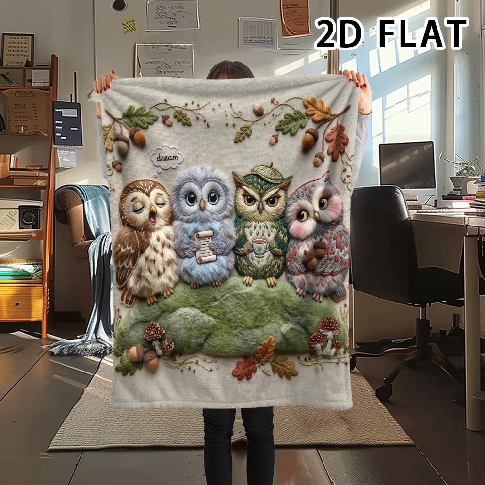1Pc Collage Watercolor Owl Print Flannel Blanket,High quality Comfortable for All Seasons,Home Decor,Warmth and Comfort,Perfect for Christmas Gifts