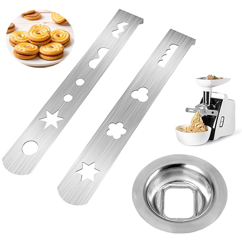 2 Pcs Biscuit Attachment 8 Patterns with Connection Ring Meat Mincer Attachment Cookie Maker Attachment for Size 5 Meat Grinder