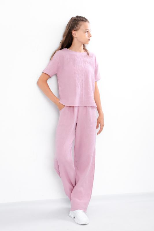 Teen Girls’ Muslin Set – Lightweight Blouse with Patch Detail & Loose Pants Summer 6433-118 HC