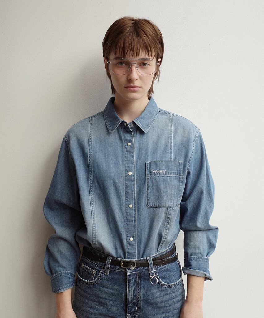 COVERNAT WOMAN Pocket Denim Shirt Blue