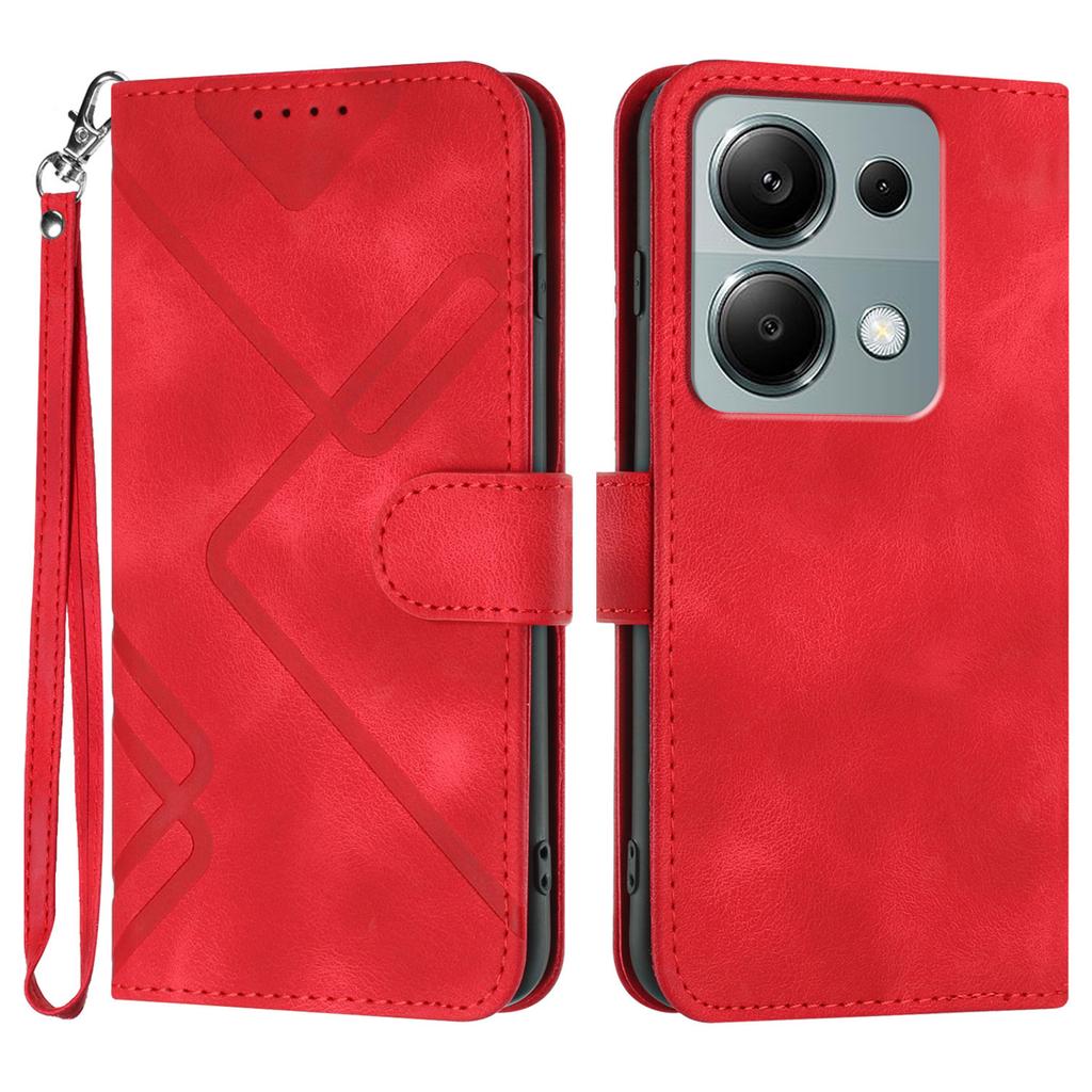 For Xiaomi Poco M6 Pro 4G/Xiaomi Redmi Note 13 Pro 4G Wallet Case Line Imprinted PU Leather Phone Cover with Strap