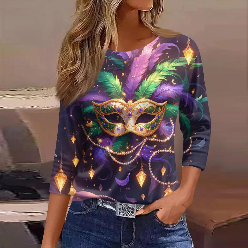 Женские топы с рукавами 3/4, цветочный принт, винтажная мода, повседневные свободные рубашки с круглым вырезом больших размеров