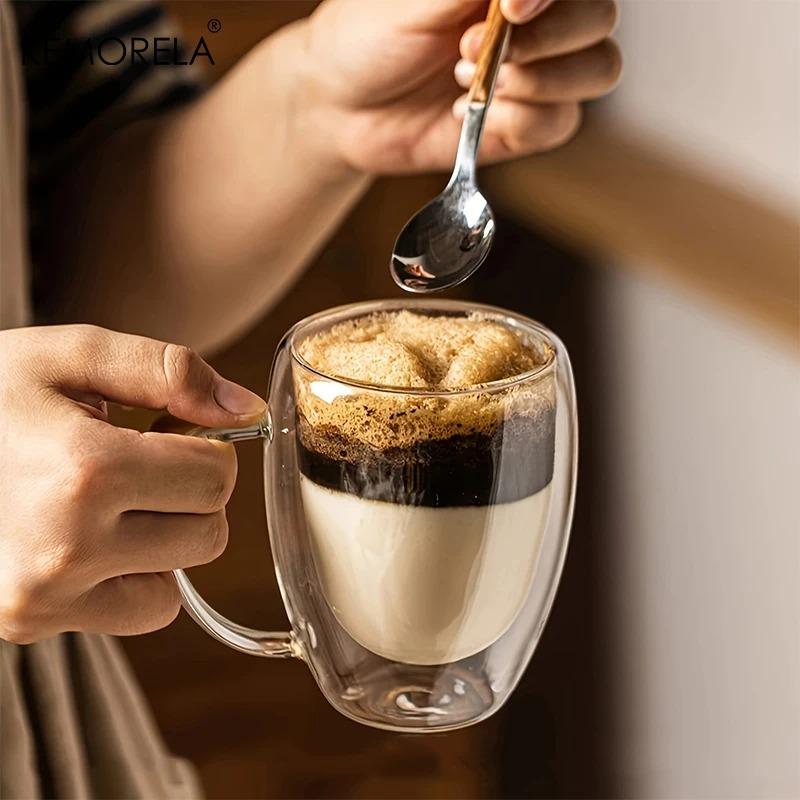 2Pieces Double Wall Glass Cup Heat Insulation Transparent Handmade Tea Drink Cups MINI Whisky glasses Coffee Mug with handle