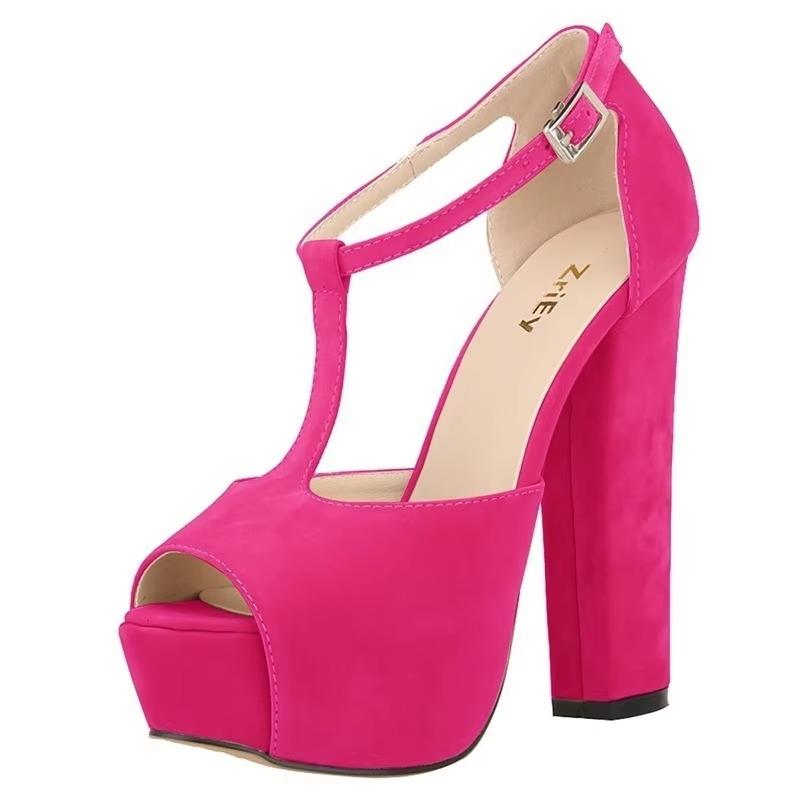 Женские босоножки, новые летние 14 см, сексуальные туфли с открытым носком, толстые каблуки, модные туфли с пряжкой на платформе, туфли для вечеринки, платья, свадьбы