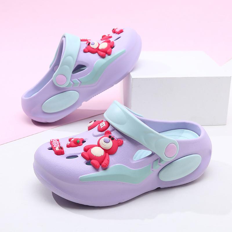 Летние детские сабо для девочек, удобные, дышащие, нескользящие, с мультяшным дизайном, пляжная обувь