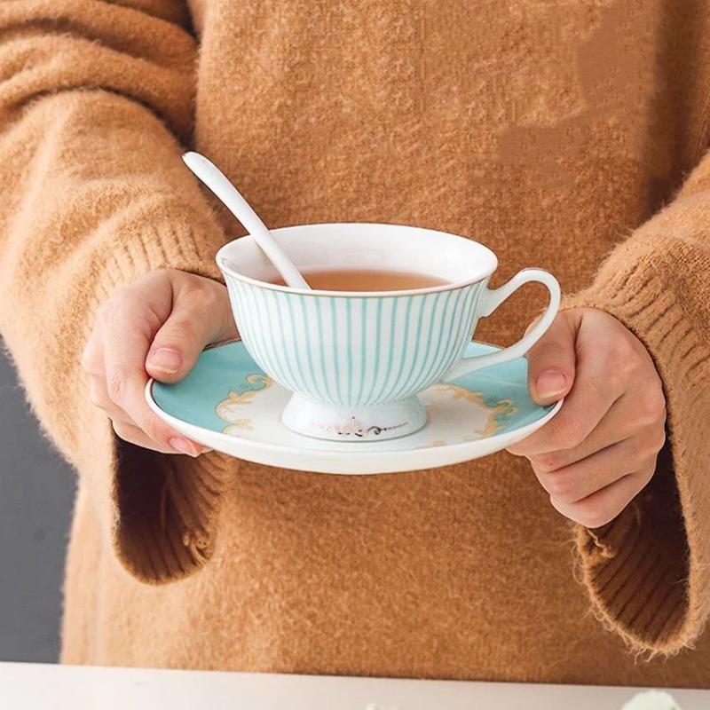 220ml Nordic Bone China Coffee Cup Set, Vintage English Style Tea & Coffee Mug Set