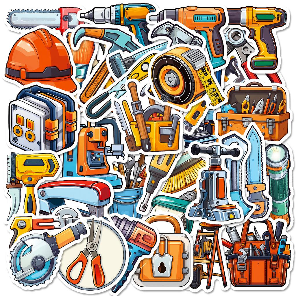 50 шт. Наклейки-граффити для ящика с инструментами - Мультяшные топор и пила, водонепроницаемые наклейки для декора багажа и скейтборда