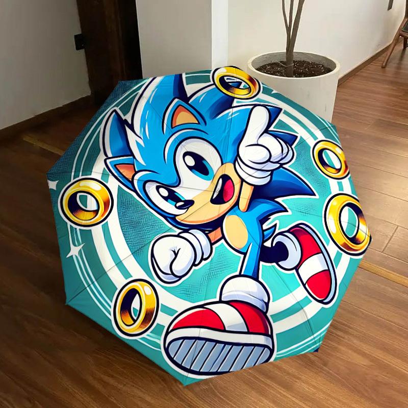 1PC Sonic the Hedgehog Automatic Folding Umbrella | Vibrant Motif & Compact Design for Everyone, On-the-Go Essential - Gift-Worthy Style yy250930038
