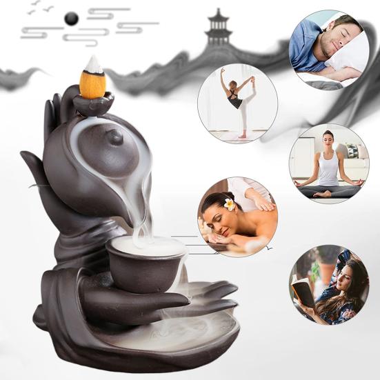 Classical Incense Burner Soothing Purify Air Purple Sand Buddha Hand Hanging Pot Backflow Censer Home Decor