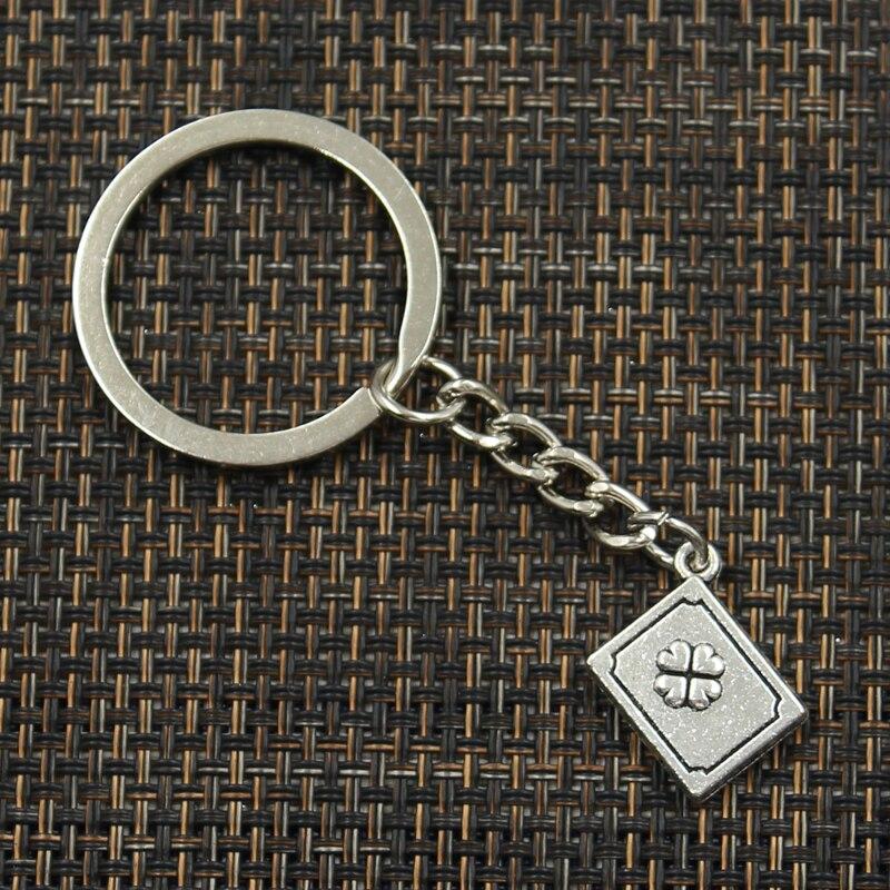 Модный брелок для ключей 30 мм, металлический брелок для ключей, ювелирные изделия, антикварное покрытие, книга «Счастливый клевер», 15x13x3 мм, подвеска