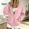 Fall Winter Top Women Button Front V-Neck Cardigan, Solid Color Oversized Sweatshirt with V Neck Cardigan Dual Pockets, Long Sleeve Casual Jacket for