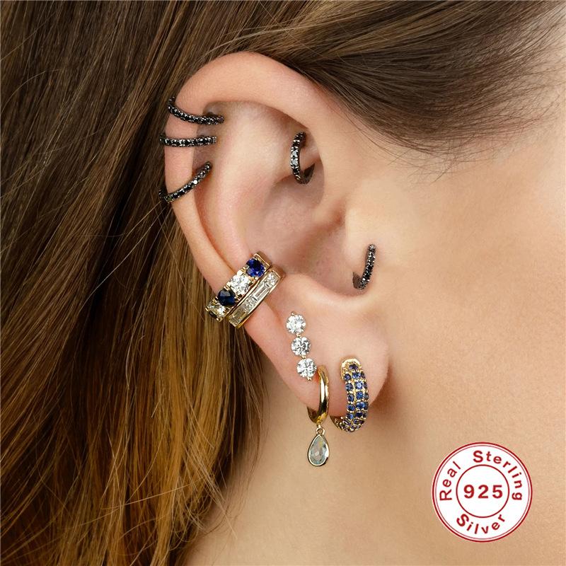 Серьги-клипсы цвета оружейного металла с ушной застежкой, легкая роскошь, полностью бриллиантовые, клипсы для ушной раковины, клипсы для козелка, серьги из стерлингового серебра S925, серьги для крутой девушки