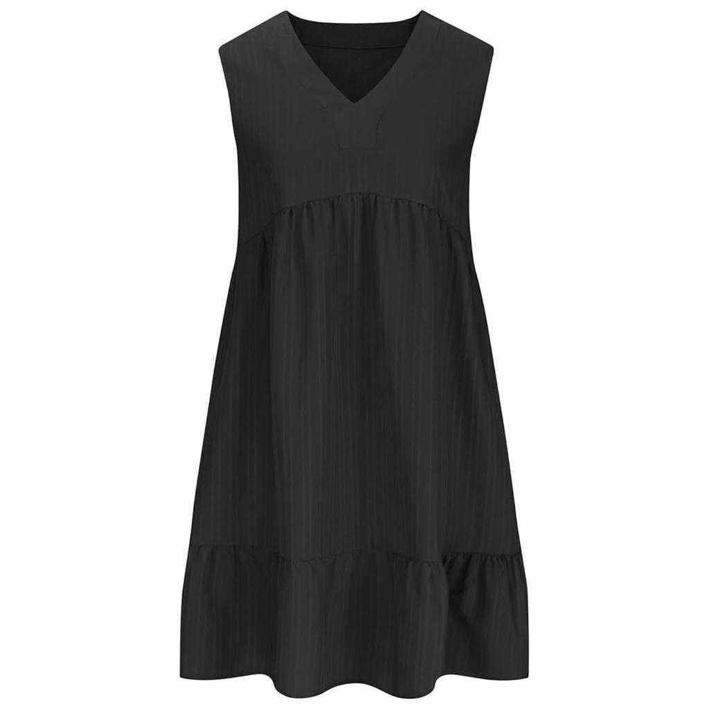 Ladies' Casual And Fashionable Solid Color Dress, Loose Sleeveless Waist Cinched Dress