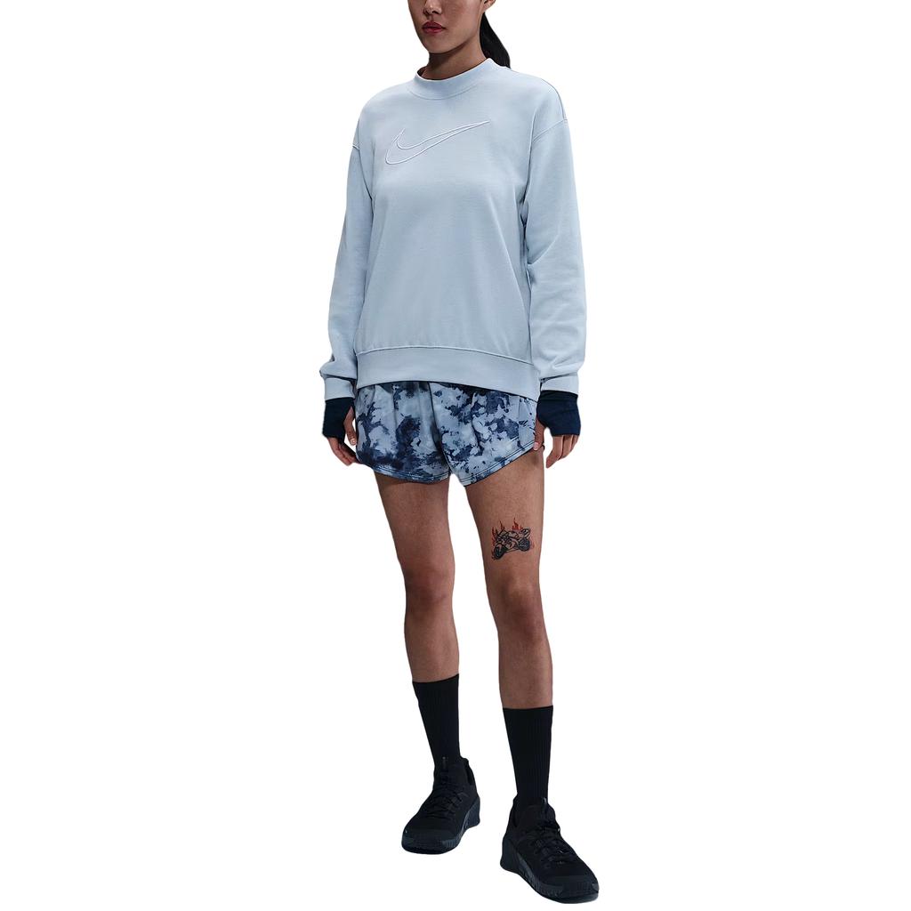 Nike Женский свитшот Dri-Fit с логотипом Swoosh, свободного кроя, с круглым вырезом, со спущенным плечом и длинными рукавами DQ5543-441