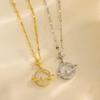 Titanium Steel Cat's Eye Stone Planet Necklace - Light Luxury Clavicle Chain for Women