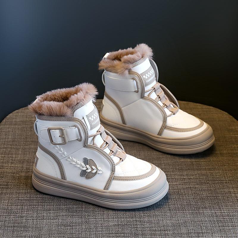 Зимние ботинки для девочек, новый стиль, утепленные, северо-восточные, большие, хлопковые, противоскользящие, с мягкой подошвой, детские ботинки