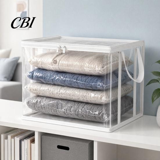 Large Capacity Storage Bag Clothes Bag, with Lid And Handles, Dustproof PVC Organizer, Transparent Container for Book Toys Thickened Composite
