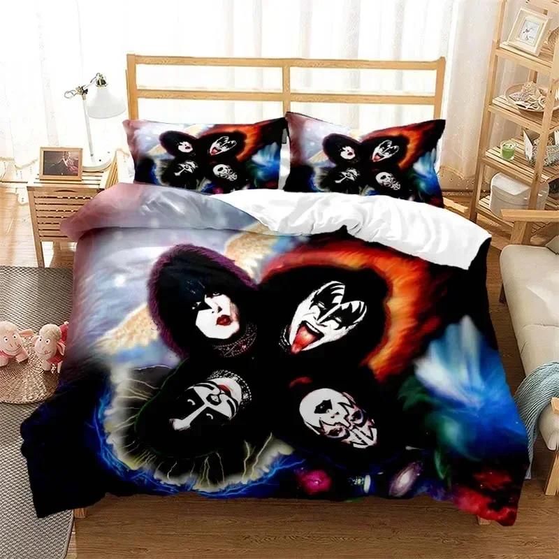 Kiss Rock Band Comfortable Duvet Quilt Cover Pillowcase Bedding Set Children Bedroom Decoration Home Textile