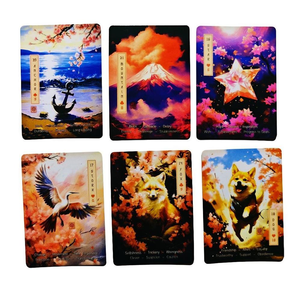 Le Sakura Lenormand Cards - 36 Card Deck with Keywords - Japanese Cherry Blossom Themed Oracle Cards 9*6cm