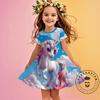 3D Printed Unicorn Short Sleeved Dress Cute Girls' Clothing Children's Party Wear Daily Princess Dress Skin Friendly Breath
