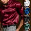 Disco Club Mens Tops Dress Shirt Regular Satin Silk