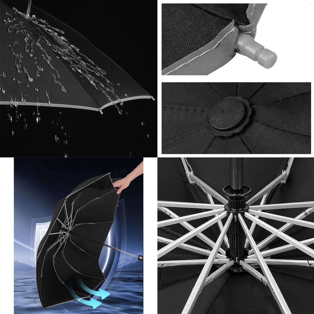 Windproof Folding Umbrella with LED Light Lively Life Inverted Umbrella with Teflon Coating and Reflective Stripe 10 Reinforced Ribs