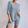 Модный вязаный свободный повседневный комплект с круглым вырезом и летними шортами Женская одежда Удобный дышащий однотонный комплект с шортами