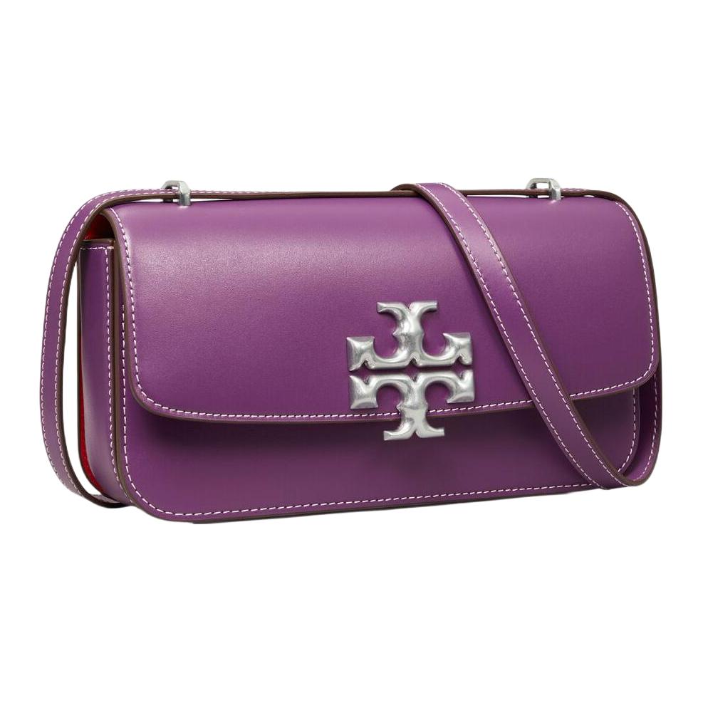 Tory Burch Eleanor Simple Design Leather Baguette Box Shoulder Bag Women bags Silver Purple 143303-500